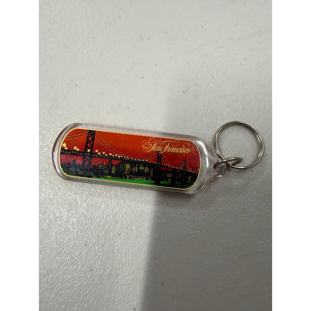 Vintage San Francisco Keychain Acrylic Sunset Bridge Skyline Souvenir California